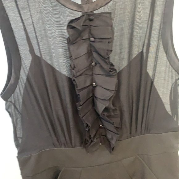 BCBGMaxAzria || Black Tuxedo Ruffle Sheer Sleeveless Sheath Silk Cotton Dress 6 - Picture 16 of 17